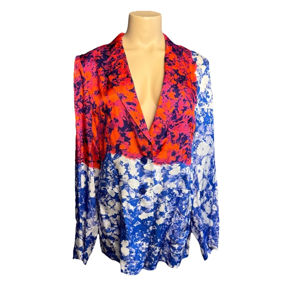 Dries Van Noten Floral Print Satin Blazer Red / Blue Size 38 Luxury Fit